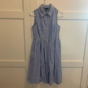 Jones New York Sleeveless Blue and White Striped Shirt Dress